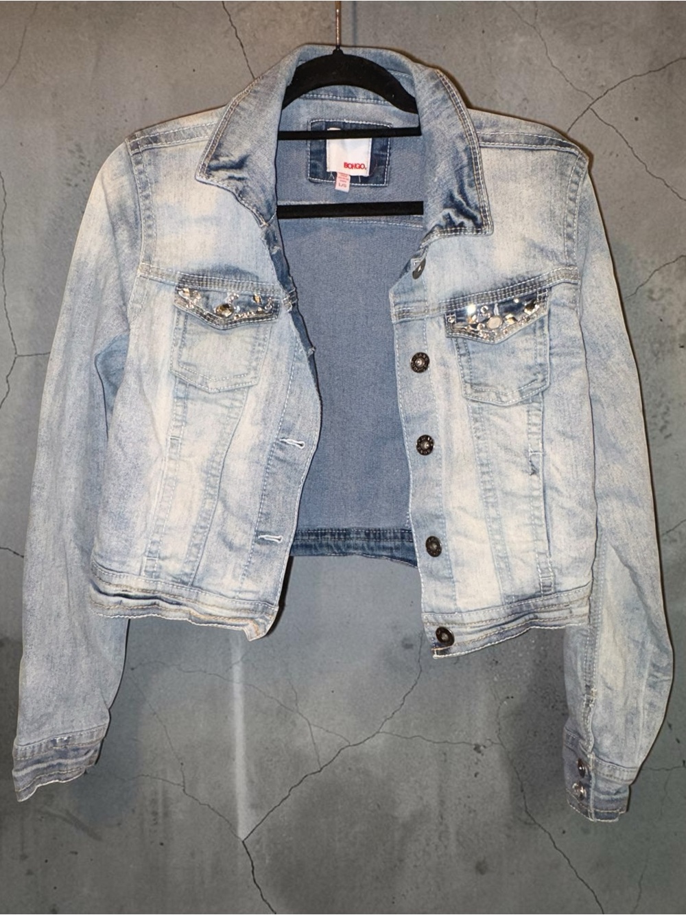 BONGO Light Blue Washed Denim Jacket with Studded Flap Pockets Y2K